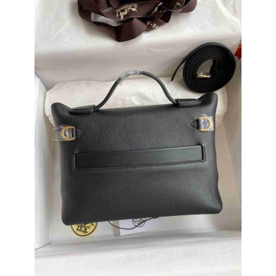 Hermes 24 24 Mini 21 Handmade Bag in Black Evercolor Leather