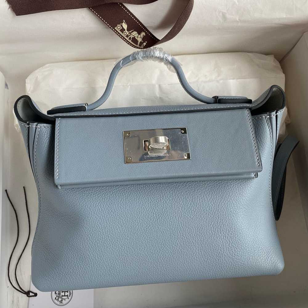 Hermes 24 24 Mini 21 Handmade Bag in Blue Lin Evercolor Leather