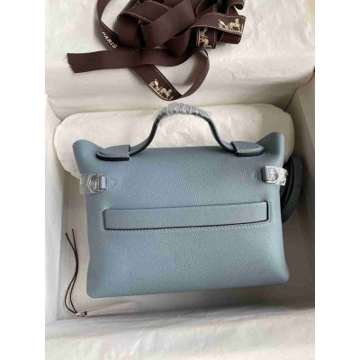 Hermes 24 24 Mini 21 Handmade Bag in Blue Lin Evercolor Leather
