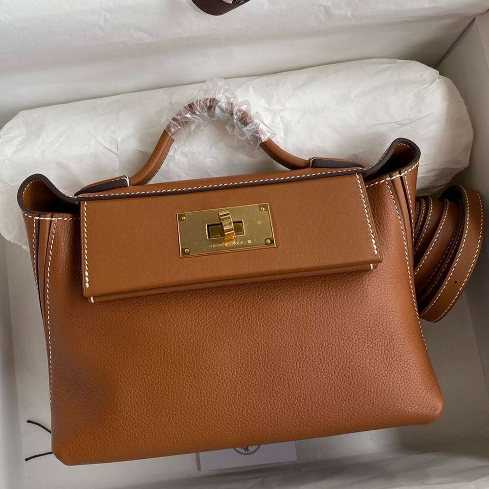 Hermes 24 24 Mini 21 Handmade Bag in Gold Evercolor Leather