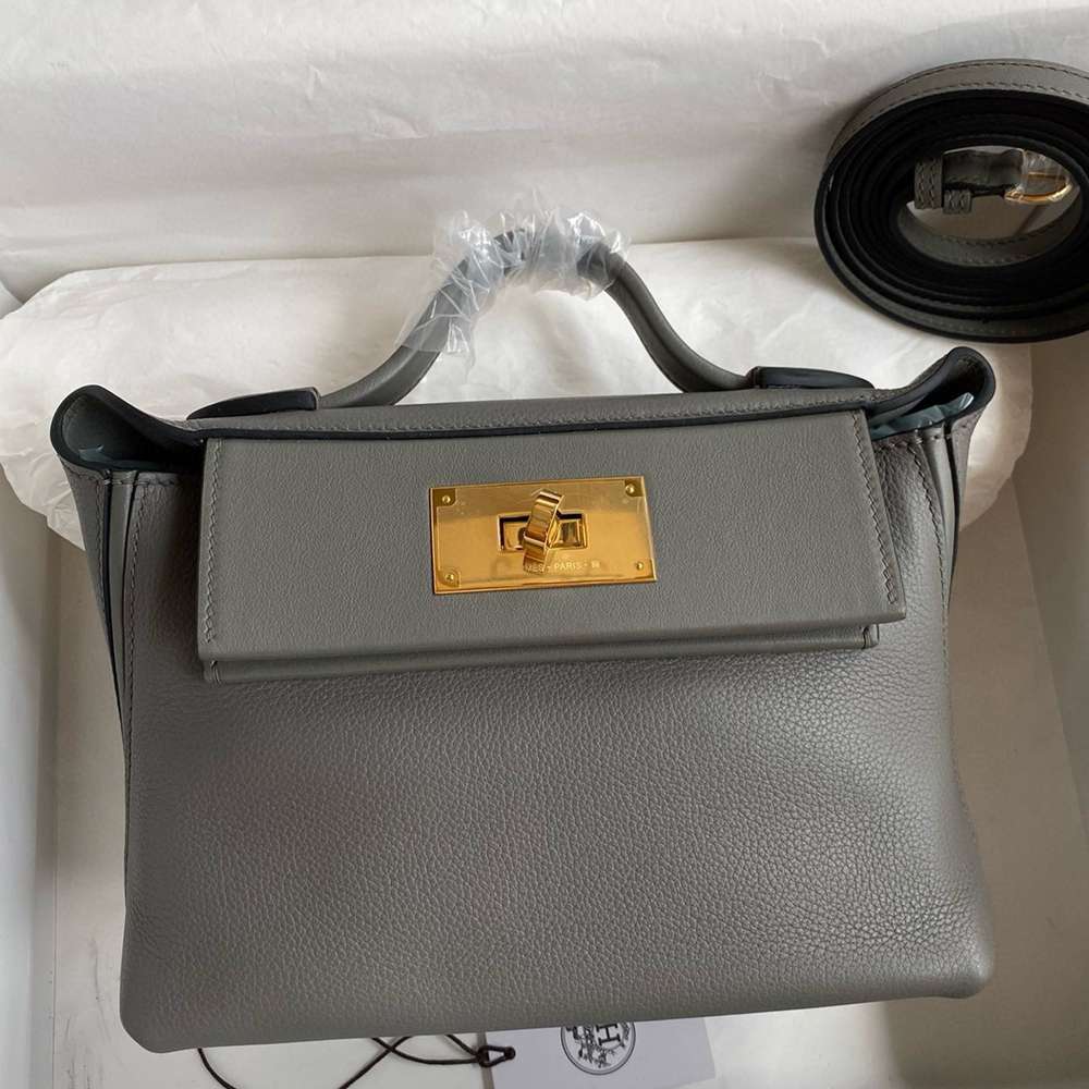 Hermes 24 24 Mini 21 Handmade Bag in Gris Meyer Evercolor Leather