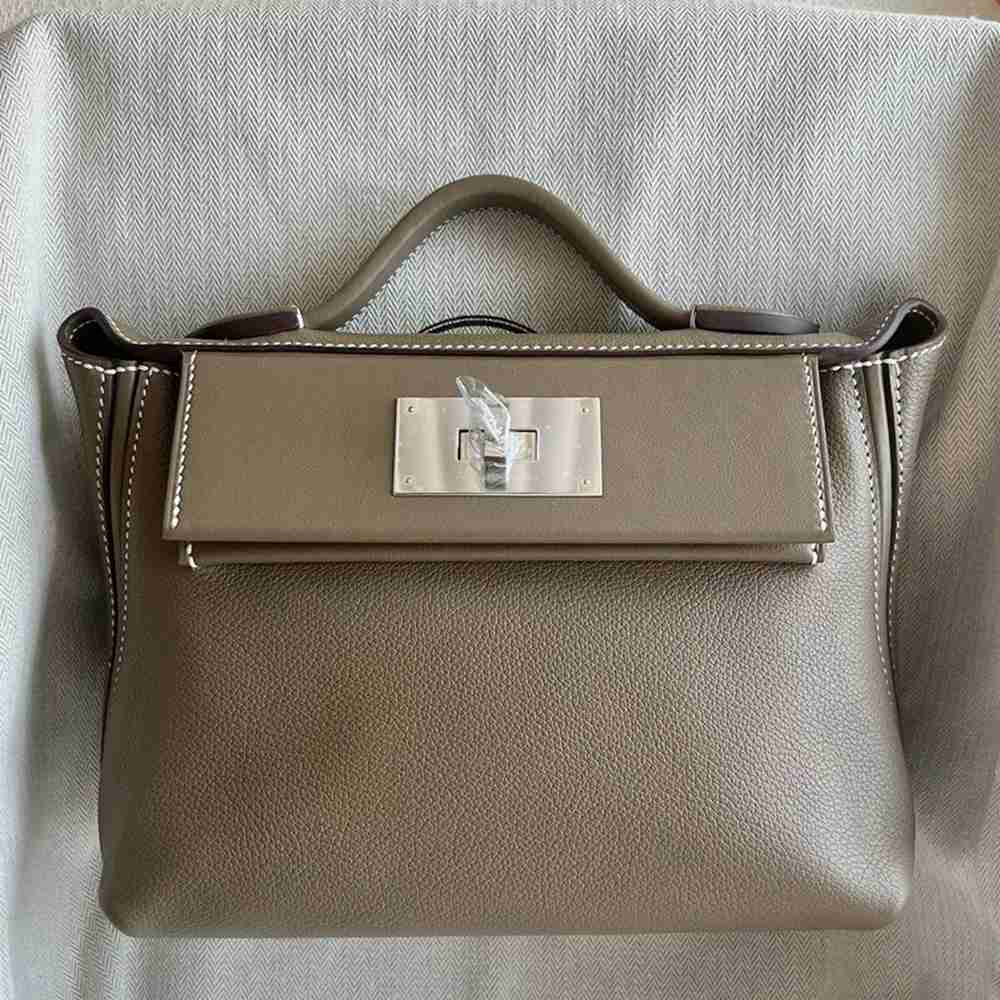 Hermes 24 24 Mini 21 Handmade Bag in Taupe Evercolor Leather