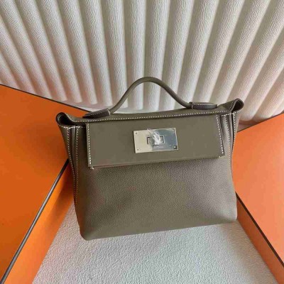 Hermes 24 24 Mini 21 Handmade Bag in Taupe Evercolor Leather