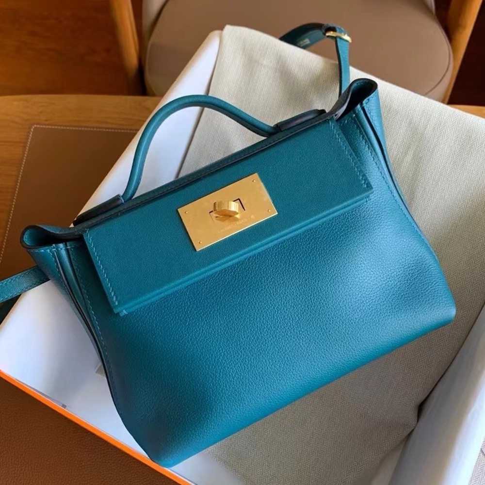 Hermes 24 24 Mini 21 Handmade Bag in Vert Bosphore Evercolor Leather