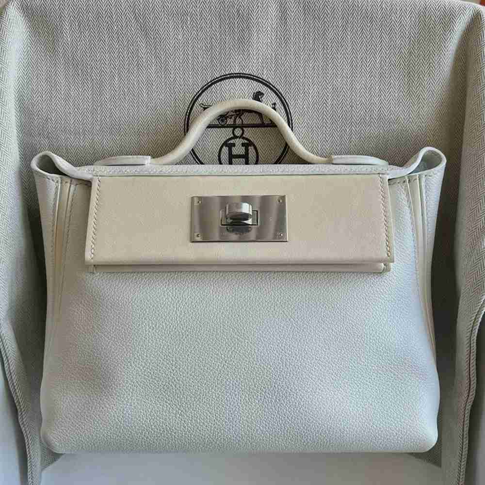 Hermes 24 24 Mini 21 Handmade Bag in White Evercolor Leather