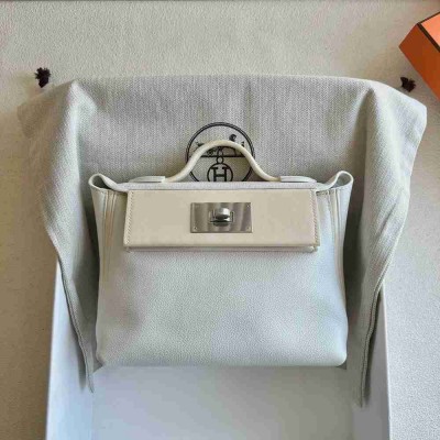 Hermes 24 24 Mini 21 Handmade Bag in White Evercolor Leather