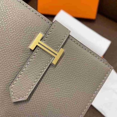 Hermes Bearn Compact Wallet In Gris Asphalt Epsom Leather