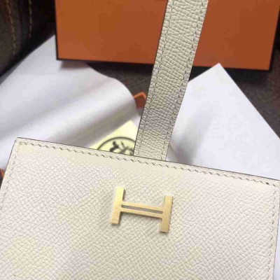 Hermes Bearn Compact Wallet In White Epsom Leather