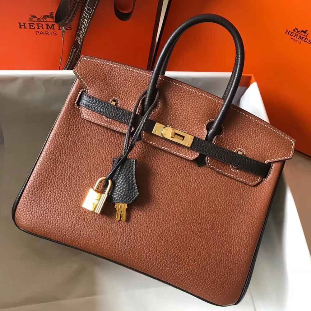 Hermes Bi-Color Birkin 25cm Bag In Brown Black Clemence Leather