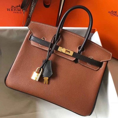 Hermes Bi-Color Birkin 25cm Bag In Brown Black Clemence Leather