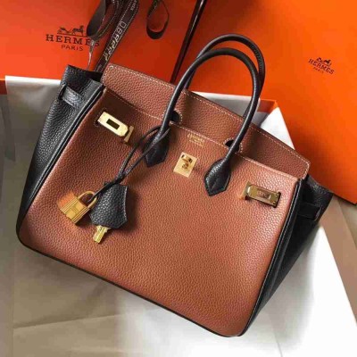 Hermes Bi-Color Birkin 25cm Bag In Brown Black Clemence Leather