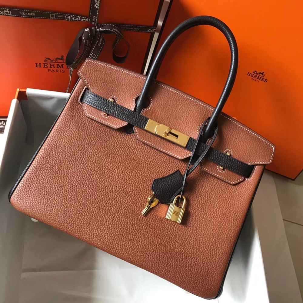 Hermes Bi-Color Birkin 30cm Bag In Brown Black Clemence Leather