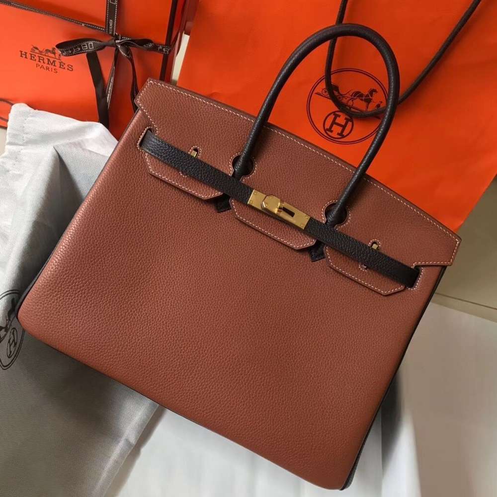 Hermes Bi-Color Birkin 35cm Bag In Brown Black Clemence Leather