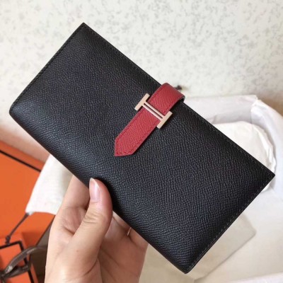 Hermes Bi-Color Epsom Bearn Wallet Black Ruby