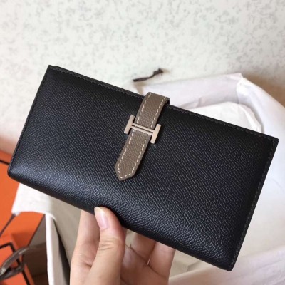 Hermes Bi-Color Epsom Bearn Wallet Black Taupe