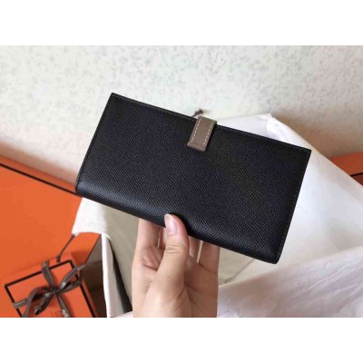 Hermes Bi-Color Epsom Bearn Wallet Black Taupe