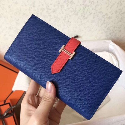 Hermes Bi-Color Epsom Bearn Wallet Electric Blue Piment