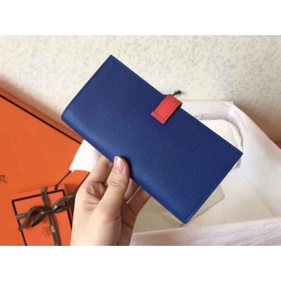 Hermes Bi-Color Epsom Bearn Wallet Electric Blue Piment