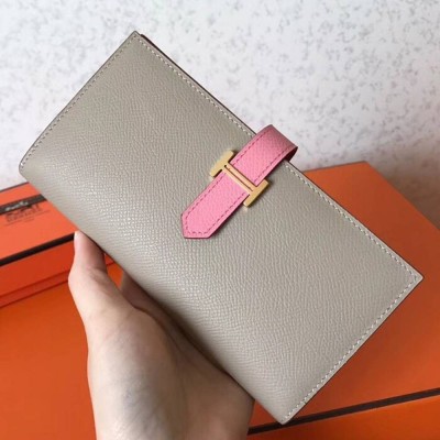 Hermes Bi-Color Epsom Bearn Wallet Grey Pink
