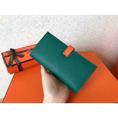 Hermes Bi-Color Epsom Bearn Wallet Malachite Orange