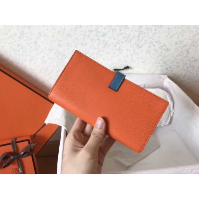 Hermes Bi-Color Epsom Bearn Wallet Orange Blue Jean