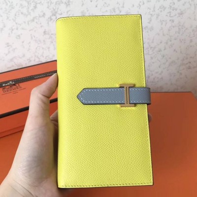 Hermes Bi-Color Epsom Bearn Wallet Soufre Blue Lin