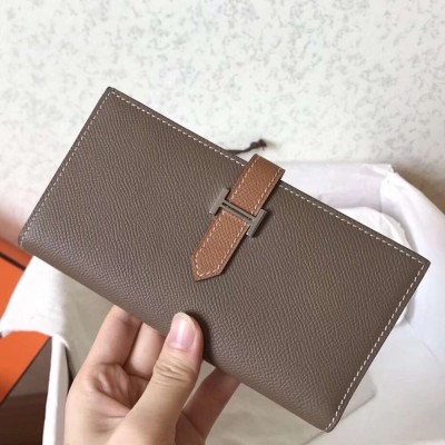 Hermes Bi-Color Epsom Bearn Wallet Taupe Brown