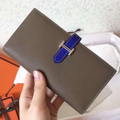 Hermes Bi-Color Epsom Bearn Wallet Taupe Electric Blue