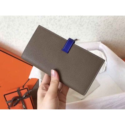 Hermes Bi-Color Epsom Bearn Wallet Taupe Electric Blue