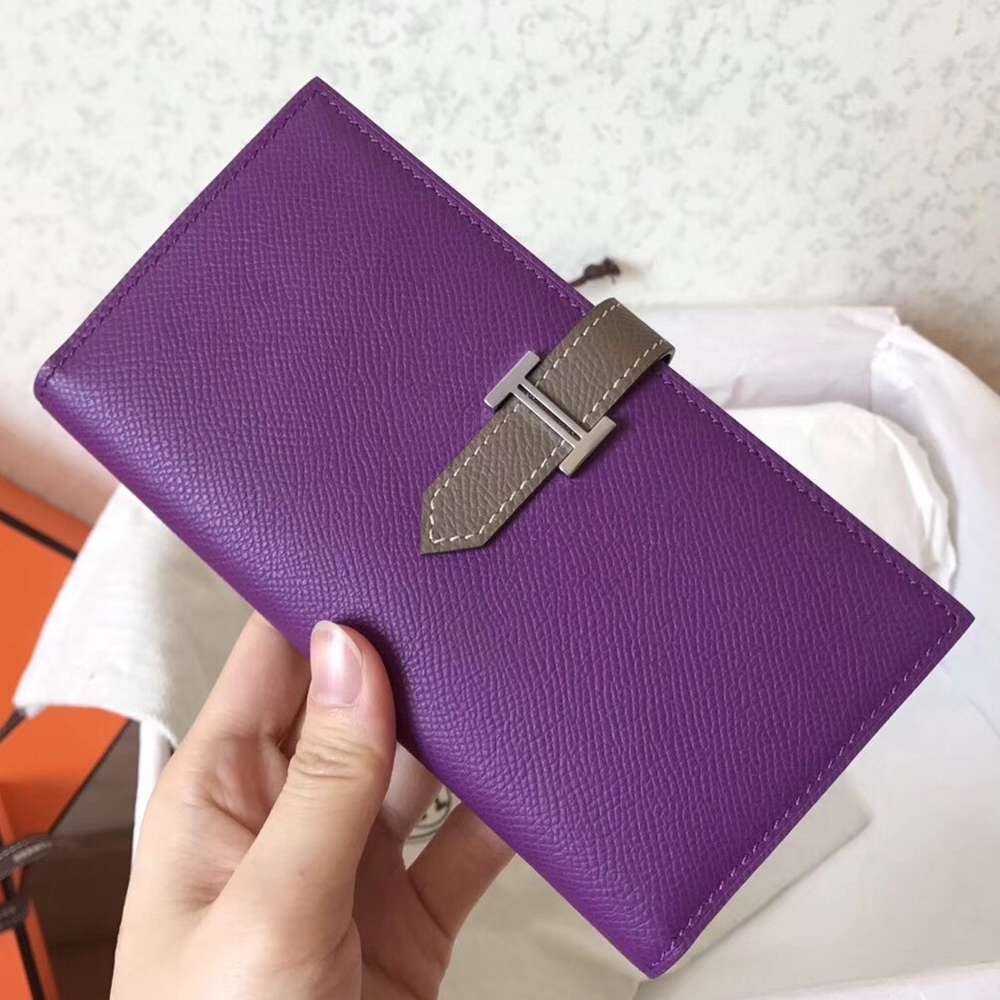 Hermes Bi-Color Epsom Bearn Wallet Ultraviolet Taupe