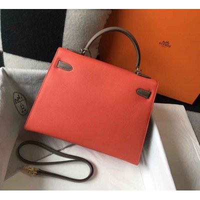 Hermes Bi-color Kelly 32cm Epsom Bag Piment Taupe GHW