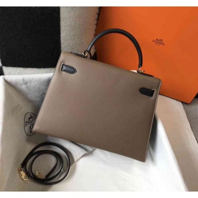Hermes Bi-color Kelly 32cm Epsom Bag Taupe Black GHW