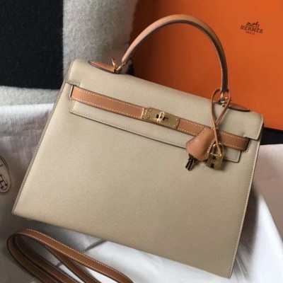 Hermes Bi-color Kelly 32cm Epsom Bag Tourterelle Gold GHW