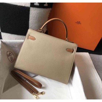 Hermes Bi-color Kelly 32cm Epsom Bag Tourterelle Gold GHW