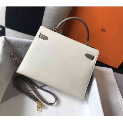 Hermes Bi-color Kelly 32cm Epsom Bag White Taupe GHW