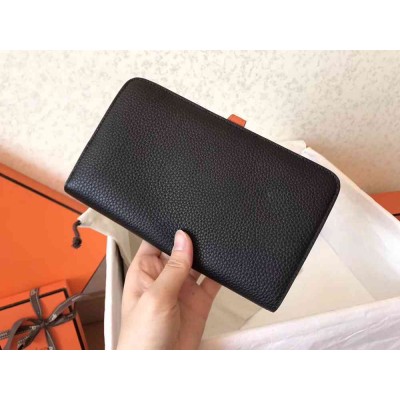 Hermes Bicolor Dogon Duo Wallet In Black Orange Leather