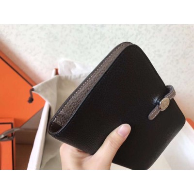 Hermes Bicolor Dogon Duo Wallet In Black Taupe Leather