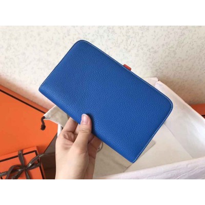 Hermes Bicolor Dogon Duo Wallet In Blue Piment Leather
