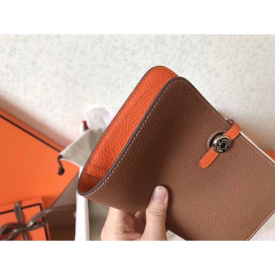 Hermes Bicolor Dogon Duo Wallet In Brown Orange Leather