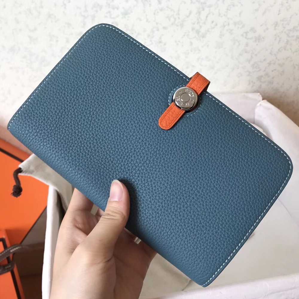 Hermes Bicolor Dogon Duo Wallet In Jean Orange Leather