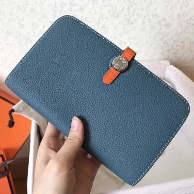 Hermes Bicolor Dogon Duo Wallet In Jean Orange Leather