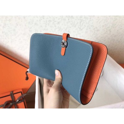 Hermes Bicolor Dogon Duo Wallet In Jean Orange Leather