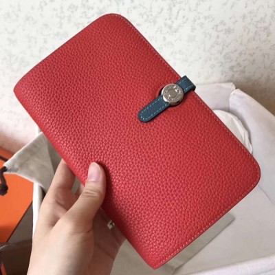 Hermes Bicolor Dogon Duo Wallet In Red Jean Leather