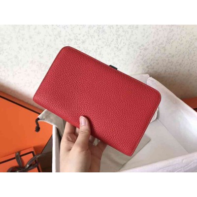 Hermes Bicolor Dogon Duo Wallet In Red Jean Leather