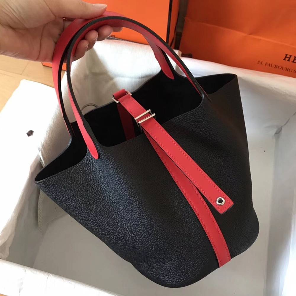 Hermes Bicolor Picotin Lock MM 22cm Black Bag