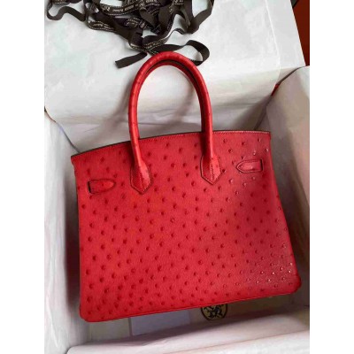Hermes Birkin 30 Retourne Handmade Bag In Red Ostrich Leather