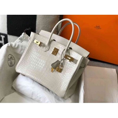Hermes Birkin 30cm Bag In Black Embossed Crocodile Leather