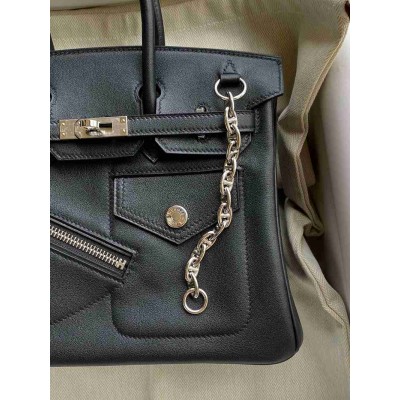 Hermes Birkin Rock 25 Handmade Bag in Black Volupto Leather