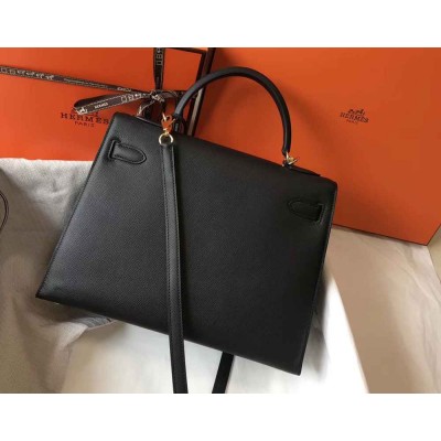 Hermes Black Epsom Kelly 32cm Sellier Bag