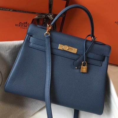 Hermes Blue AgateClemence Kelly 32cm Retourne Bag